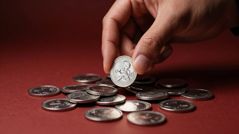Monedas plateadas, mano elegante en primer plano