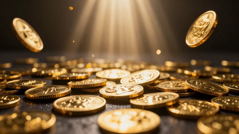 Monedas de oro antiguas brillan dramáticamente