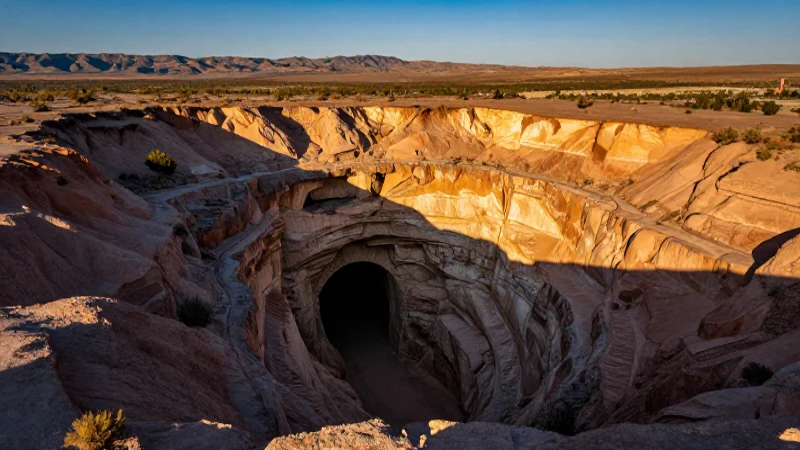 Entrada minera dramática en el desierto