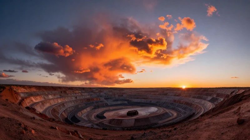 Atardecer dramático en mina y desierto