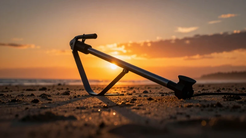 Atardecer dorado ilumina detector en la playa