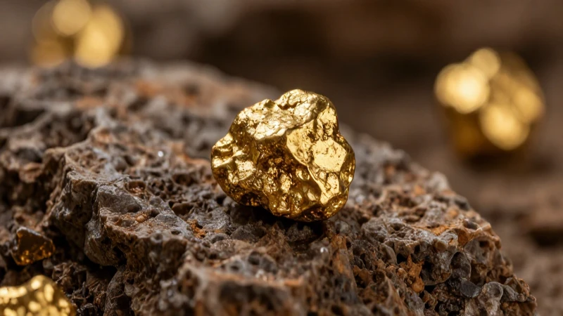 Nugget dorado resalta en roca texturizada