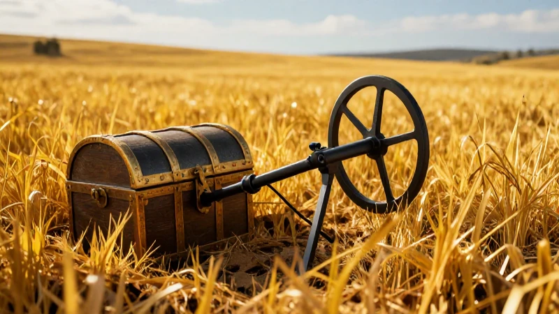 Tesoro enterrado en campo dorado, visualmente impactante