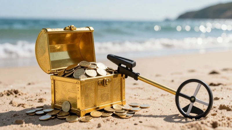 Tesoros dorados brillan en la playa soleada