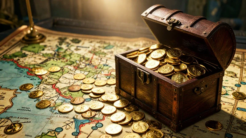 Tesorario pirata antiguo en primer plano dorado