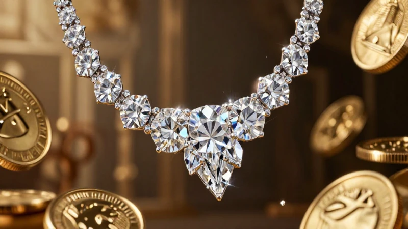 Collar de diamantes y monedas en dorado