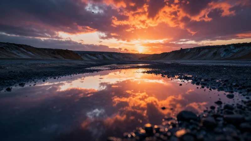 Paisaje minero con reflejo dramático y vibrante