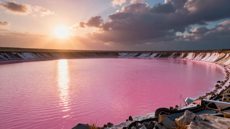 Salida minera futurista con cielo rosado impactante