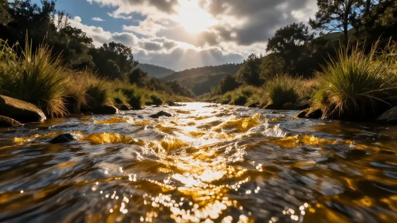 Río gallego dorado, fotografía dramática y vibrante