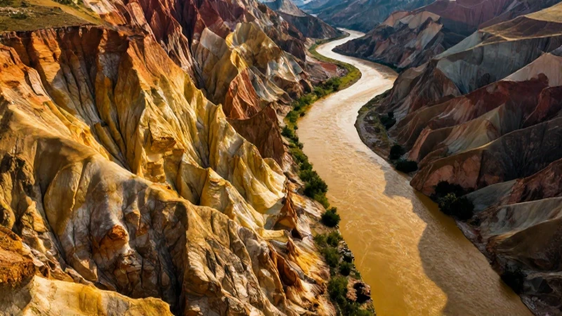 Río dorado majestuoso en paisaje rocoso