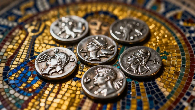 Monedas antiguas brillan en estilo Art Déco