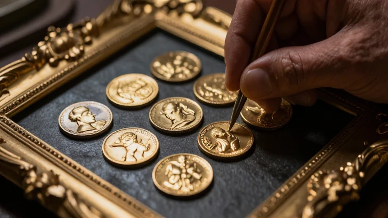 Monedas renacentistas doradas, maestría artística sublime