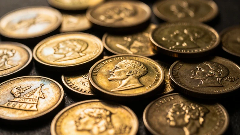 Monedas antiguas resplandecen bajo luz cinematográfica