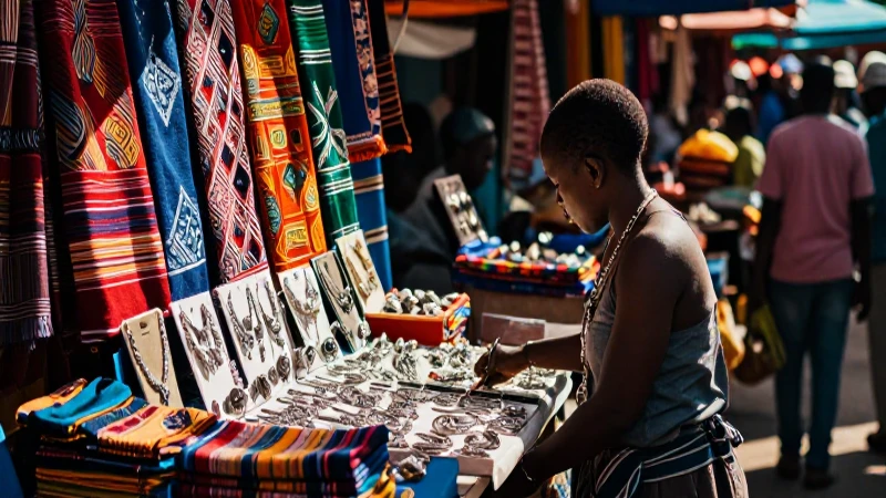 Mercado haitiano: colores vibrantes y joyería llamativa