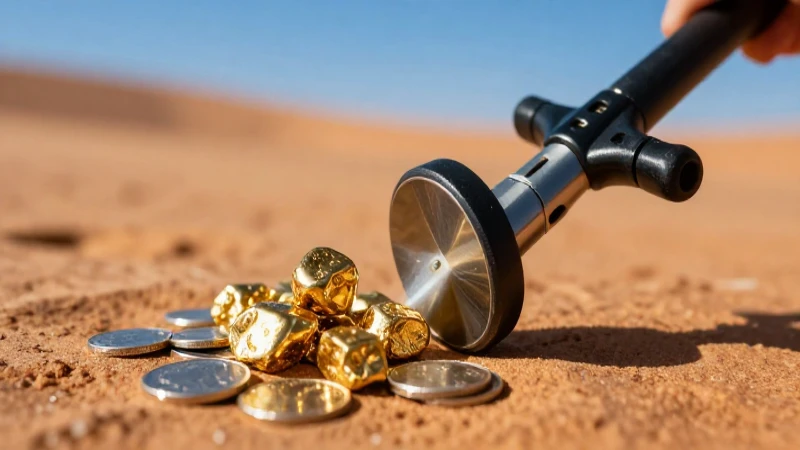 Cuánto cuesta un detector de metales de buena calidad para detectar tesoros de oro y plata 2 Tesoro metálico en dramático primer plano desértico