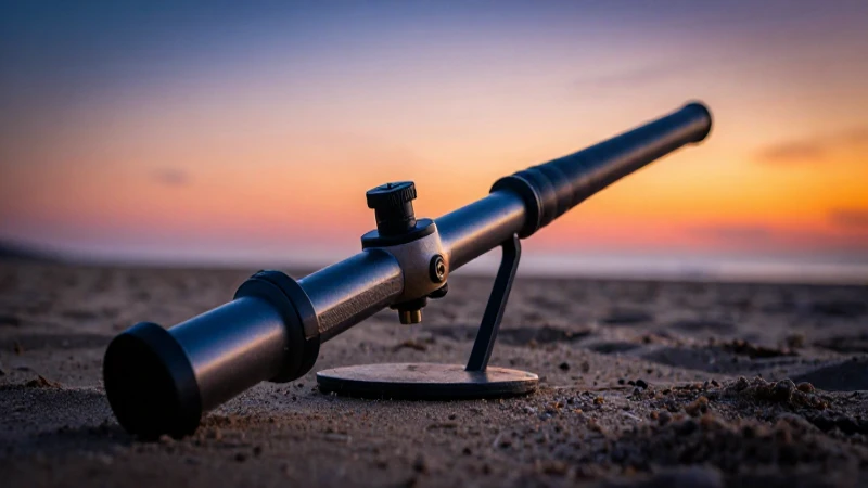 Detector metálico resalta en playa al atardecer