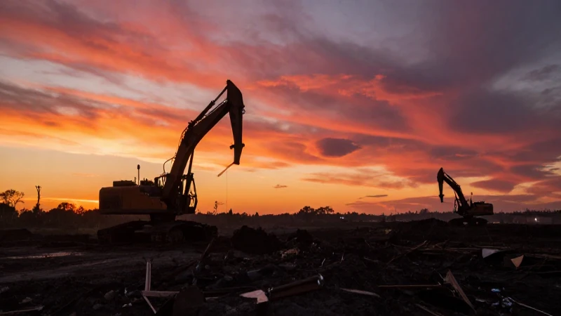 Paisaje devastado al atardecer, impactante y profesional