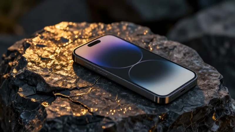 Oro en roca con iPhone, iluminación dramática