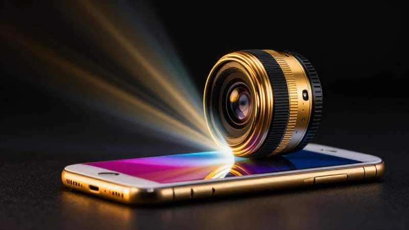 Fotografía editorial con iPhone dorado y luces vibrantes