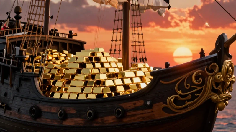 la cantidad de oro que llegó a España desde América: Datos históricos 2 Galleón colonial brillante, repleto de riqueza