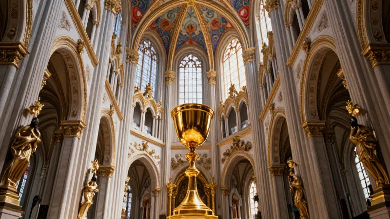 Cuánto oro posee la Iglesia Católica en la actualidad 4 Interior barroco dorado, luz cinematográfica vibrante