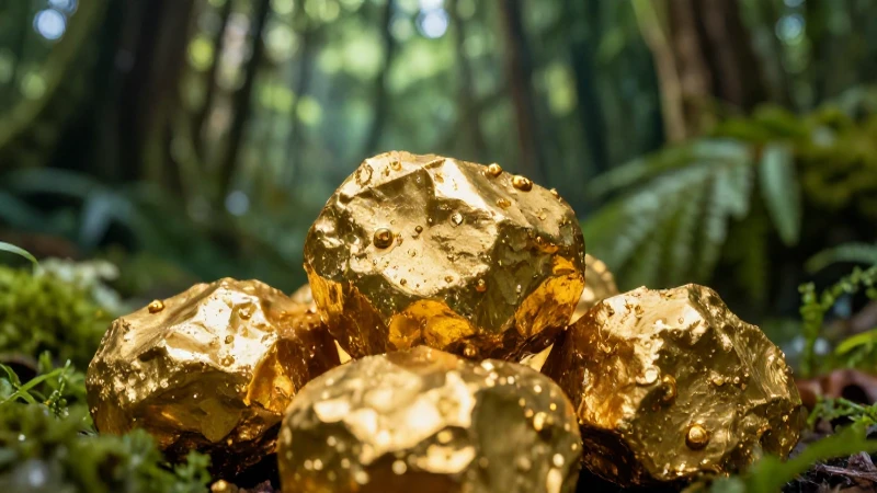 Primer plano impactante, oro en exuberante selva