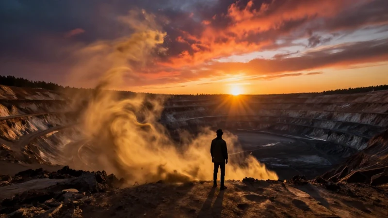 Minero solitario en mina al atardecer dorado