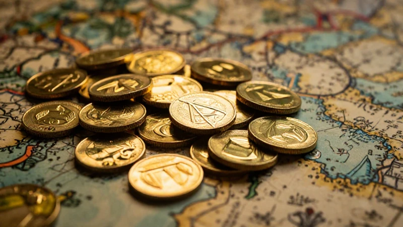 Monedas doradas destacan sobre mapa antiguo
