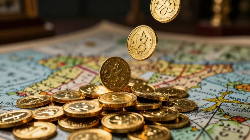 Monedas, mapa antiguo y luz cinematográfica
