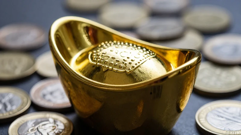 Lingote dorado brillante sobre monedas argentinas