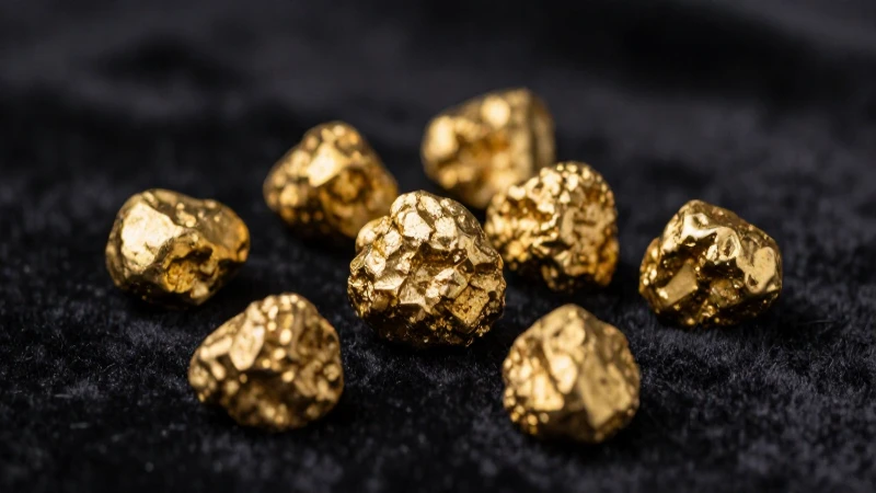 Pequeños nuggets dorados resplandecen en terciopelo oscuro