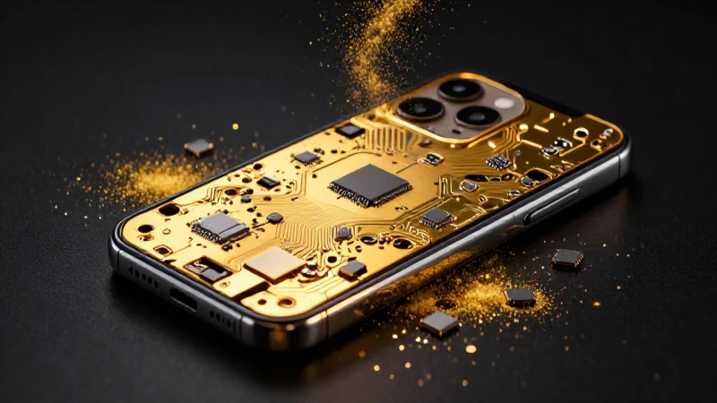Circuito dorado expuesto en smartphone desmontado