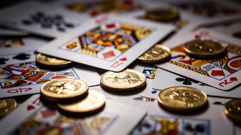 Cartas y monedas en luz dramática