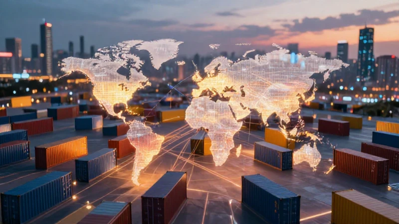 Comercio global futurista con colores vibrantes