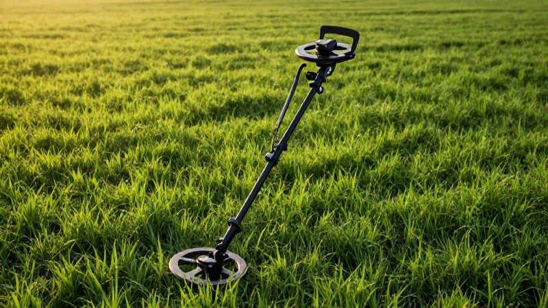 Detector metálico en campo verde vibrante