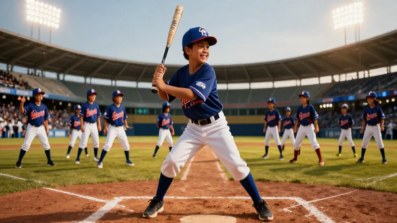 Niños juegan béisbol en vibrante estadio