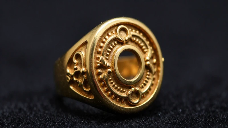 Anillo dorado antiguo, detalles elegantes y ricos
