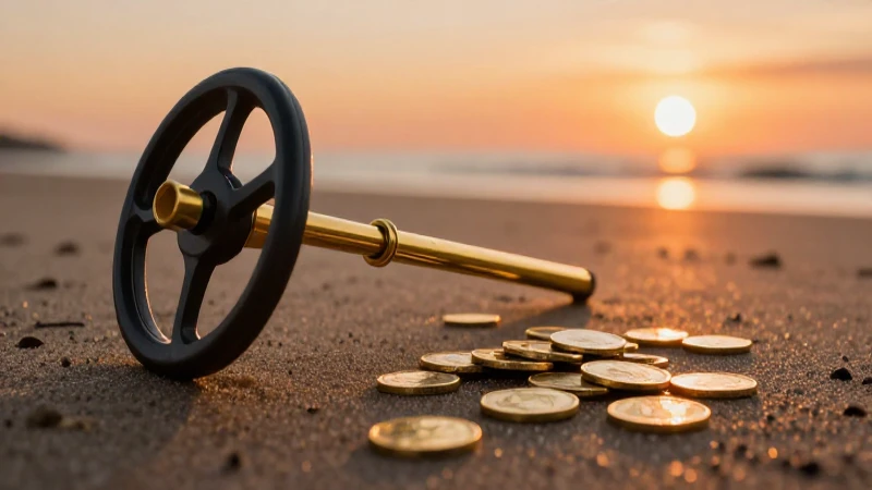 Atardecer dorado revela monedas en la arena