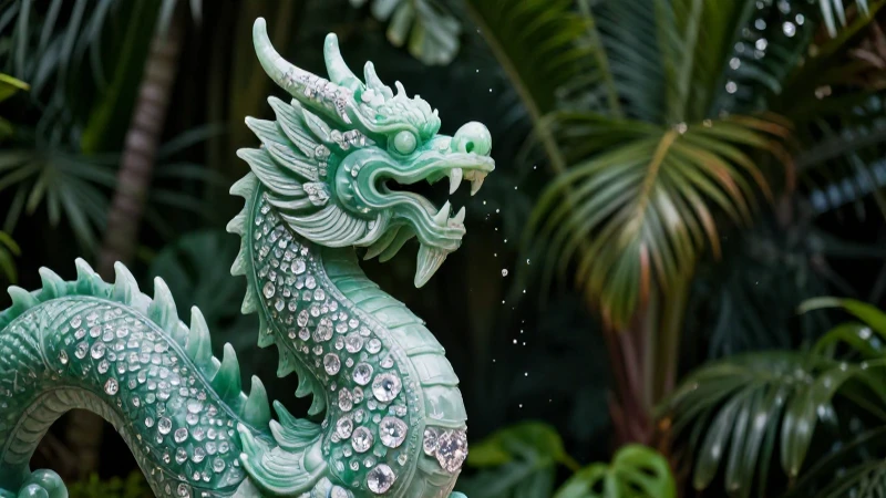 Dragón jadeado resalta con lujo vibrante