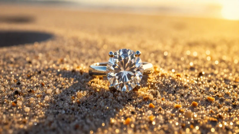 Anillo brillante en arena, luz dorada