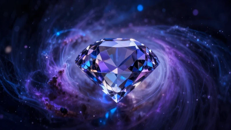 Diamante misterioso en entorno cósmico vibrante