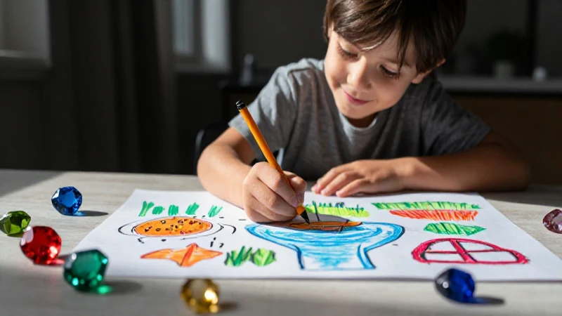 Niño dibuja mina llena de colores vibrantes