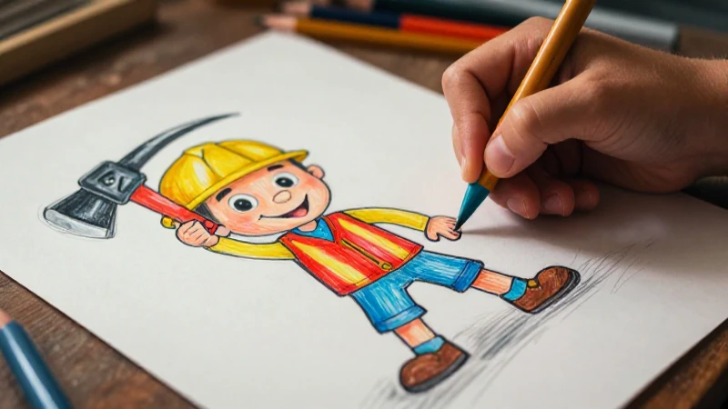 Dibujo vibrante y dinámico de un minero sonriente
