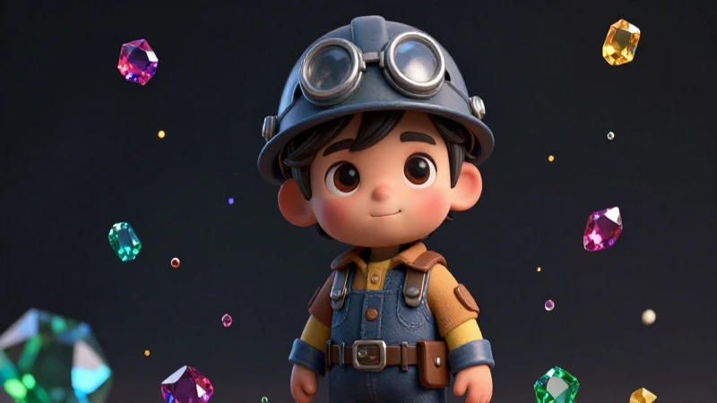 Niño minero adorable, joyas brillantes y efecto dramático
