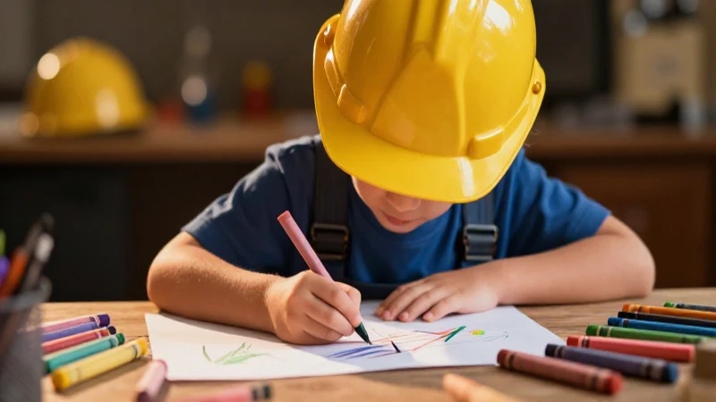 Dibujo infantil de minero, cálido y vibrante
