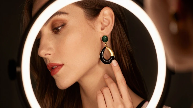 Retrato elegante con joyería destacada y luz dramática