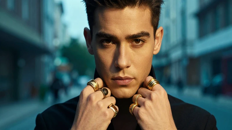 Retrato elegante con iluminación cinematográfica y anillos