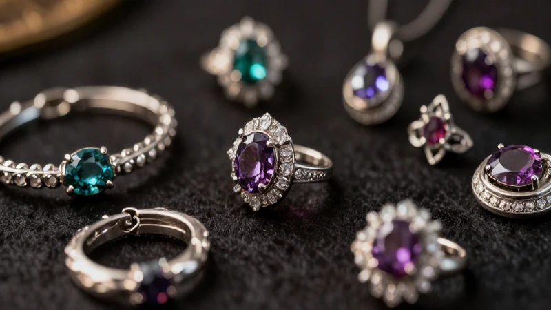 Joyería plateada elegante con gemas vibrantes