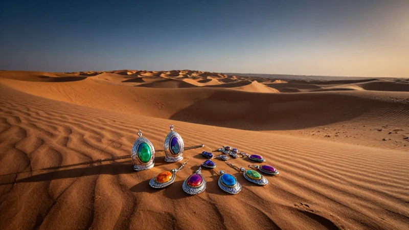 Paisaje desértico jordano con joyería beduina