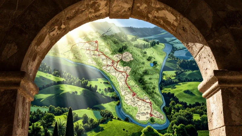 Antiguo mapa en paisaje español vibrante
